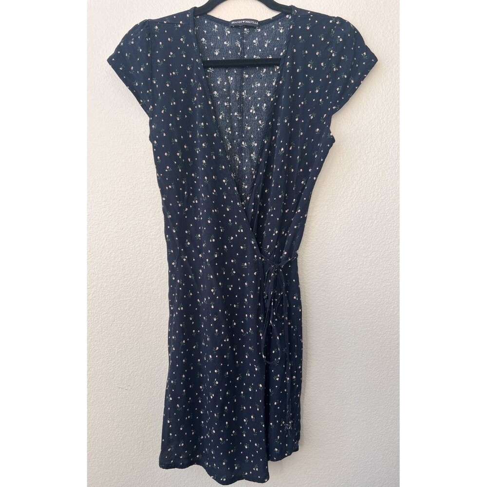 Brandy Melville “Robbie” Floral Mini Wrap Dress Navy Blue - One Size
